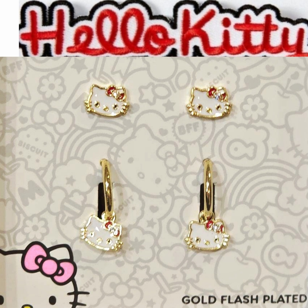 Hello Kitty Gold Plated Stud & Huggie Earring Set